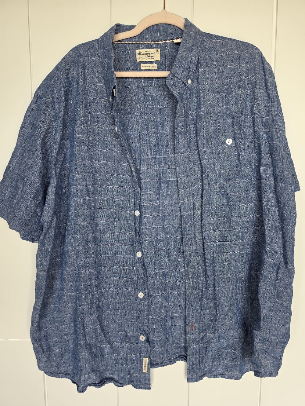 Weatherproof Casual Linen Button Down Short Sleeve Shirt - XXL - Blue